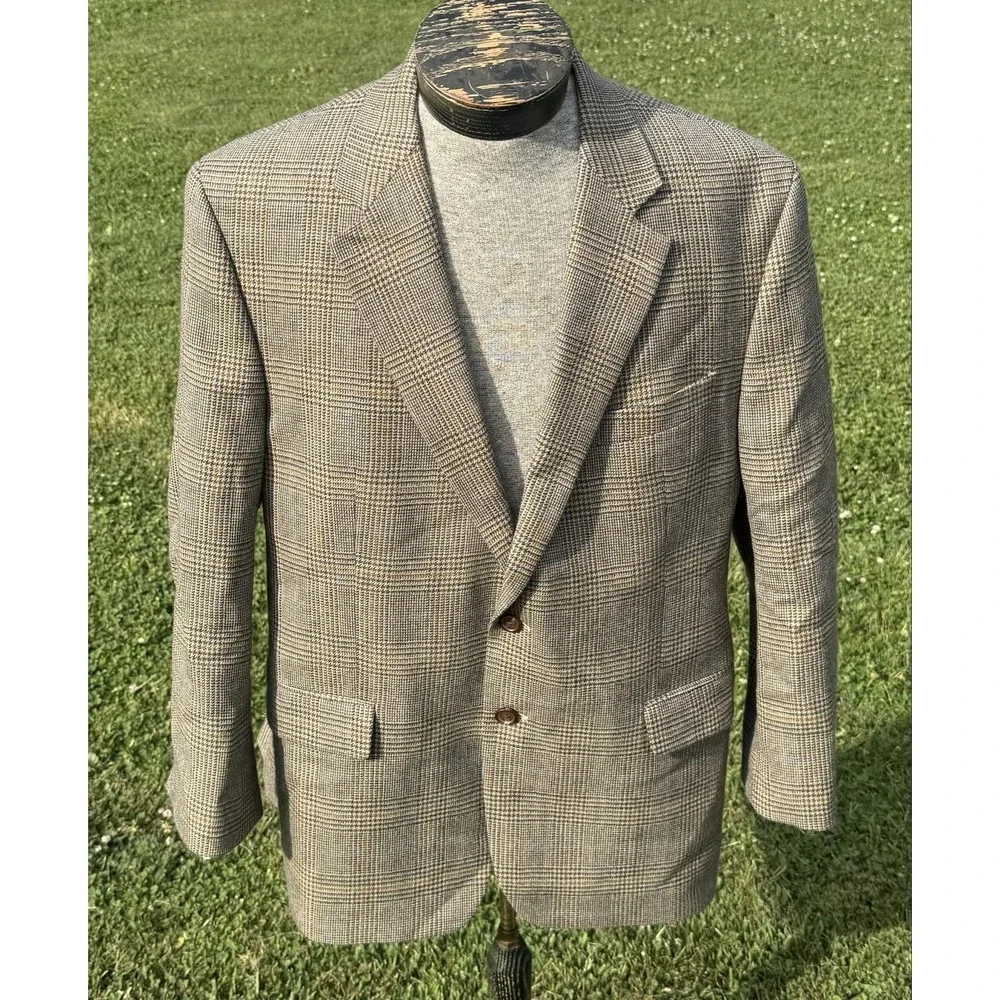 Lauren Ralph Lauren Blazer Mens 44R Gray Lambswool Plaid Tweed Sport Coat